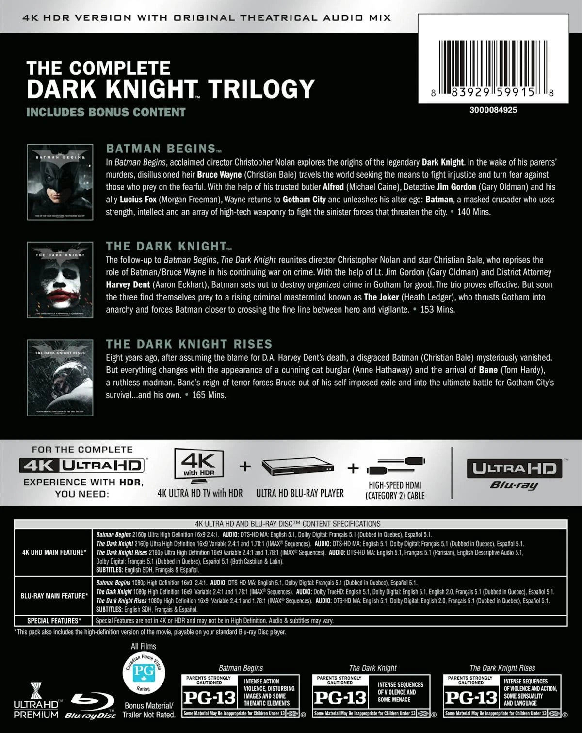 The Dark Knight Trilogy 4K UHD Blu-ray Christian Bale